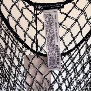 Zara Black Textured Mesh Top